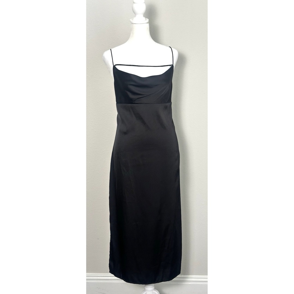 Forever 21 Women's Black Slip Midi Dress (M) Spaghetti Straps‎